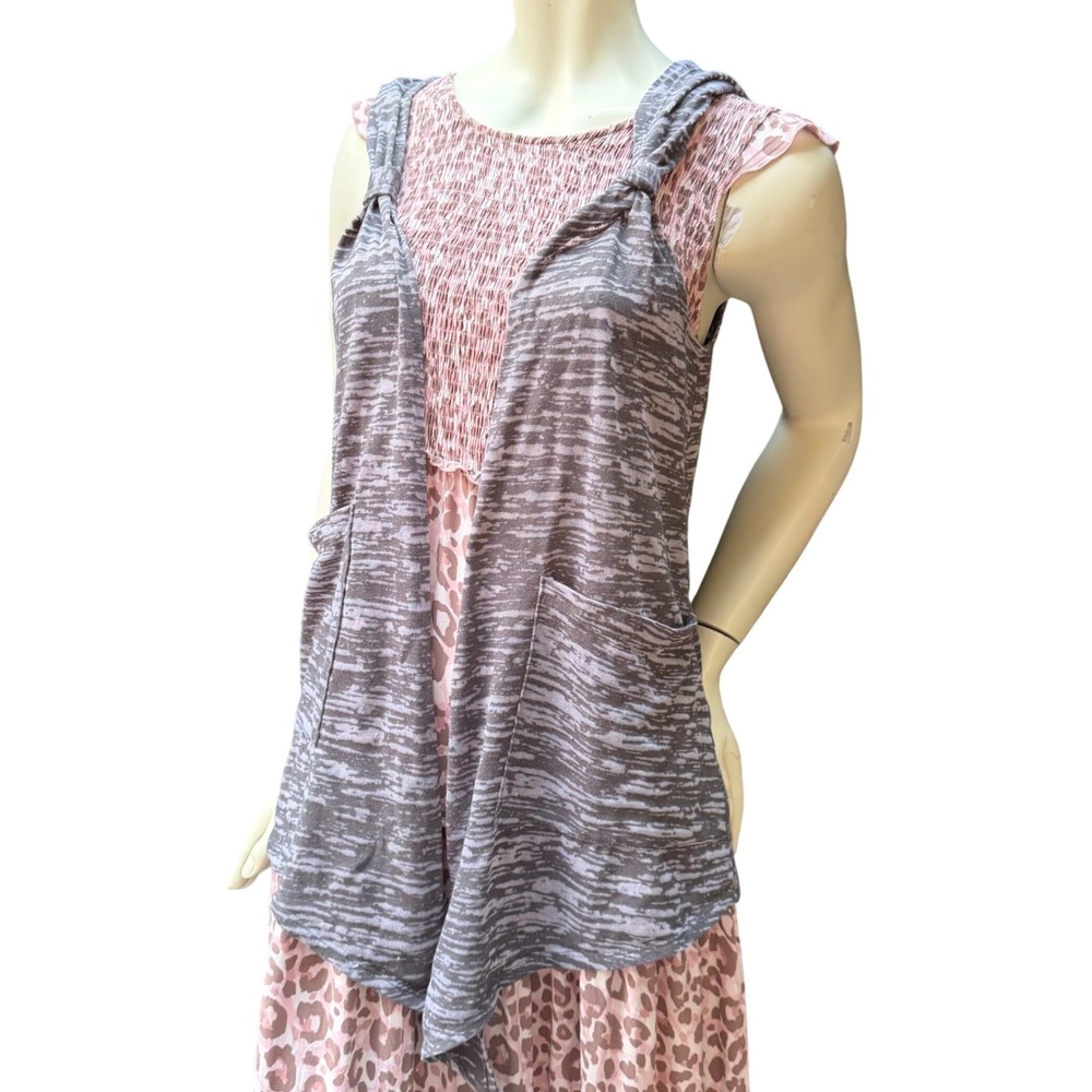 Eyeshadow Sleeveless Hooded Cardigan Vest Space Dye Gray Grunge Fairycore L